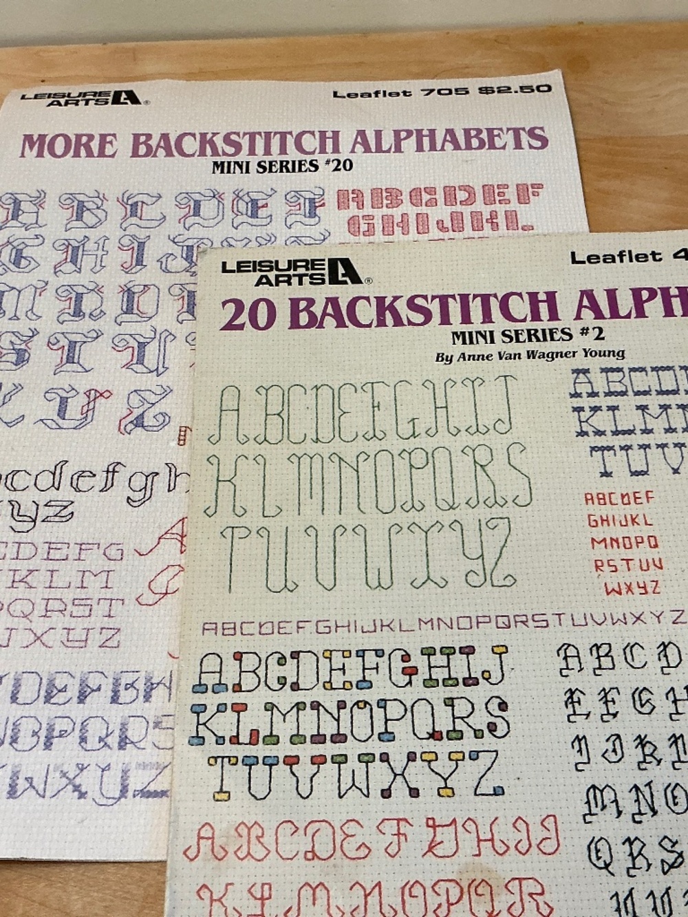 Leisure Arts Backstitch Alphabets Leaflet 407 and 705